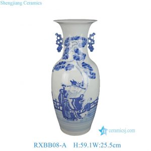 RXBB08-A Antique Hand Painted Blue White Figures Characters Motif Decorative Porcelain Vase with Double Ears for Home Decor Hotel Collections