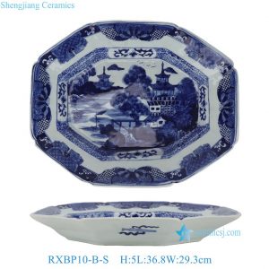 RXBP10-A-L /RXBP10-B-S Large Octagonal Blue & White Landsapa Pattern Ceramic Plate  Platter Royal tableware settings