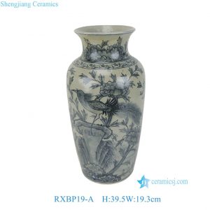 RXBP19-A Popular Antique Old Looking Surface Hand Painted Blue White Floral Birds Decorative Porcelain Vase for Home Decor Hotel USA Market