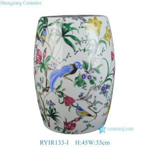 RYIR133-I Wholesale Competitive Decal Colorful Floral Birds Motif Porcelain Stool for Home Decor Balcony Garden