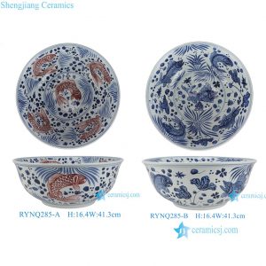 RYNQ285-A-B Blue and White Porcelain Flowerpots Hand-Painted Fish Scale Pattern Ceramic Sinks Fish Bowls