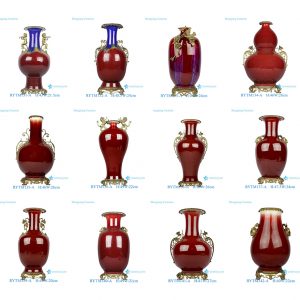 RYTM Series Antique Style Brass-Trimmed Red Glaze Ceramic Vase High-End Famille Rose Porcelain General's Jar for Interiors