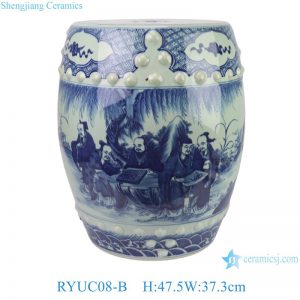 RYUC08-B Wholesale Hand Painted Blue White Figures Character Story Motif Durable Porcelain Stool for Home Decor Balcony Garden