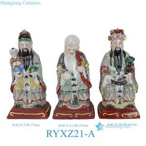 RYXZ21-A Exquisite Shengjiang Ceramics Famille Rose Sanxing Statues, Large Fu Lu Shou Porcelain Figurines for Home Decor
