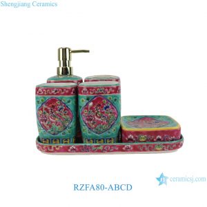 RZFA80-ABCDE Hand Painted Baba Nyonya Peranakan Personal Hygiene Products Soap Box Lotion Bottle Toothbrush Cup Mouthwash Cup