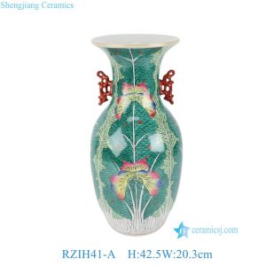 RZIH41-A Vintage High Quality Hand Painted Bok Choy Cabbage Pattern Decorative Ceramic Vase with Two Ears for Home Decor Hotel Tabletop Collection