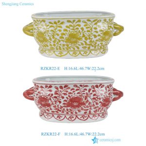 RZKR22-E-F New Hand Painted Peony Ceramic Flower Pots Double Ears Yellow and Red Bath Fish Bowl Planters