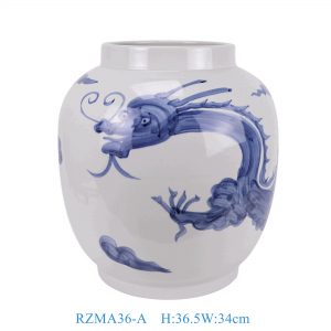 RZMA36-A  High Quality Hand Painted Blue White Dragon Pattern Decorative Ceramic Vase for Home Decor Hotel Tabletop