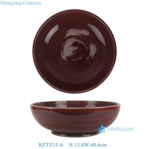RZTZ15-A Large Lang Red Round Shape Durable High Temperature Fired Decorative Porcelain Serving Bowl for Home Decor Hotel Bonsai