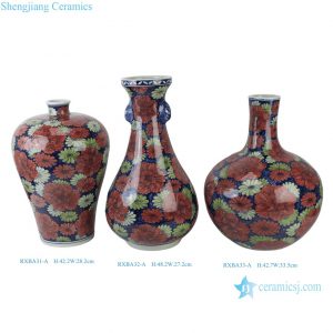RXBA31-32-33-A Unique High Quality Hand Painted Blue Red Green Flower Pattern Porcelain Vase for Living Room Hotel Villa Table Lamp
