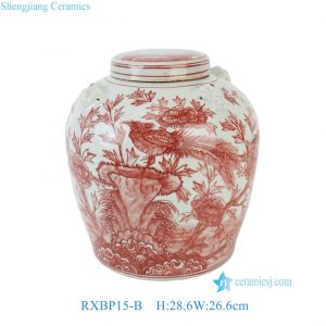 RXBP15-B New Chinoiserie Underglaze Red Hand Painted Floral Birs Pattern Porcelain Decorative Ginger Jar for Home Decor Hotel Villa Table Lamp