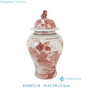 RXBP21-B Antique Old Surface Underglaze Red Hand Painted Landscape Pattern Porcelain Decorative Temple Jar Urn for Home Decor Hotel Villa Table Lamp
