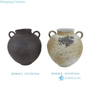 RXFK48-A-B  Jingdezhen Clay Stoneware Vase with Handles Distressed Reactive Glaze