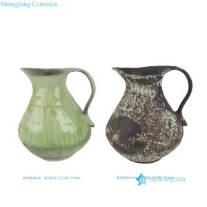 RXFK49-A-B Vintage Ceramic Pitcher Vase Rustic color Green Farmhouse Flower Jug