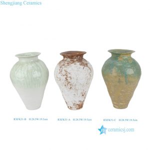 RXFK51-A-B-C  Jingdezhen Brown Rustic Ceramic Vase Reactive Green Glaze Decorative Vase