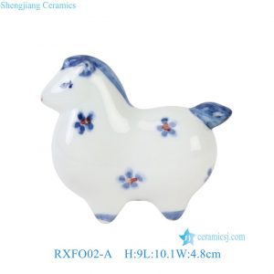 RXFO02-A Blue and White Ceramic Figurine Pony Horse
