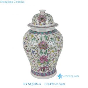 RYNQ288-A Jingdezhen Famille Rose Color Floral Peony Flower Pattern Porcelain General Temple Jar