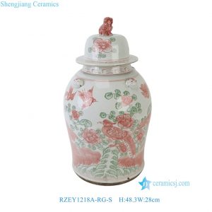 RZEY1218A-RG-S 2026 New Chinoiserie Green Red Floral Birds Pattern Porcelain Decorative Temple Jar Urn for Home Decor Hotel Villa Table Lamp