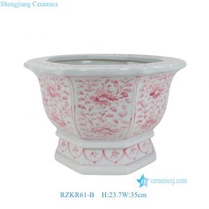 RZKR61-B  Pink and white Floral Pattern  Octagonal Flowerpot Ceramic planter