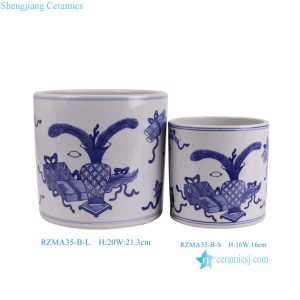 RZMA35-B-S-L Jingdezhen Blue & White Porcelain Treasure Scenery Brush Holder Pot Vase