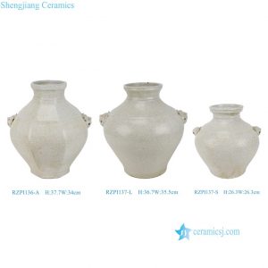 RZPI137-L-S  Antique White Crackle Glaze Round shape Ceramic Vase Pot