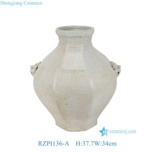 RZPI136-A  Antique White Crackle Glaze Octagonal shape Ceramic Vase Pot