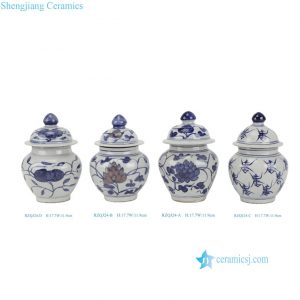 RZQJ24-ABCD Blue and white Floral Words Peony Flower pattern Small size Ceramic Ginger Jar Vase