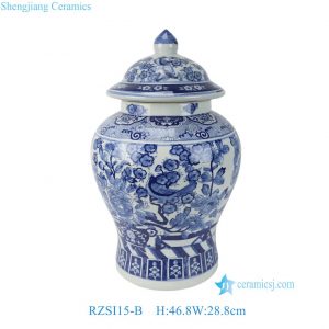 RZSI15-B Oriental Cheap Price Blue White Floral Birds Pattern Porcelain Temple Jar Urn for Living Room Hotel Villa