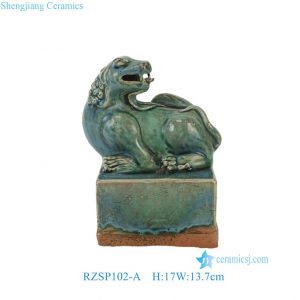 RZSP102-A Chinese Reactive Glaze Foo Lion Statue with Rectangular Plinth