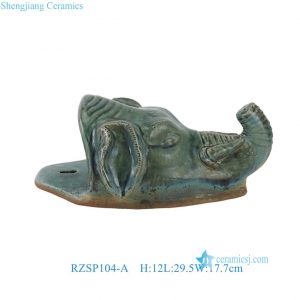 RZSP104-A Reactive Green Glazed Elephant Head Hanging Ceramic Wall Decor Statue