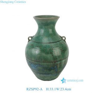 RZSP92-A Old Green color Glazed Ceramic Vase with Ears
