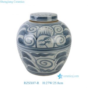 RZSX07-R Blue White Hand Painted Folk Painting Porcelain Ginger Jar Urn for Living Room Hotel Villa Table Lamp