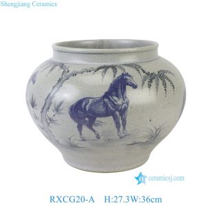 RXCG20-A Traditional Bamboo Horse Motif Ceramic Jars Novelty Blue Green Porcelain Flower Pots