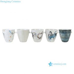 RXCU03-A-B-C-D-E-F Blue, White Marin Colorful Horse Floral Painting Ceramic Ice Bucket Flower Pot