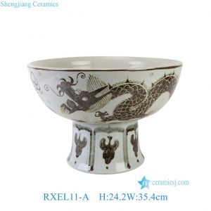 RXEL11-A  Hongwu Rusty Brown High foot Ceramic Dragon Bowl Planter