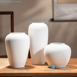 RXFK03-LMS Jingdezhen High Temperature Set of 3 Sandy White Porcelain Vases