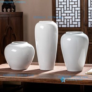 RXFK05-LMS Jingdezhen Set of 3 White Crackle Glaze Porcelain Vases