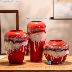 RXFK15-LMS Jingdezhen Modern Red and White Drip Glaze Ceramic Vase Set of 3