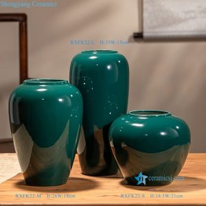 RXFK22-LMS Jingdezhen Modern Set of 3 Glossy Finish Teal Green Ceramic Vases