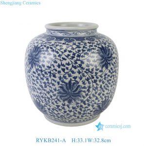 RYKB241-A Chinese Traditional Blue and White Porcelain Jar with Interlocking Lotus Scroll Pattern for Home Decor Hotel Villa