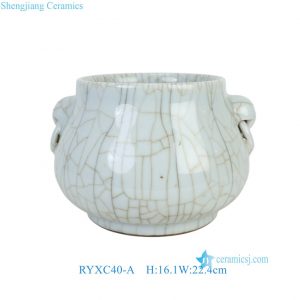 RYXC40-A Chinese Solid Color Celadon Crackle Glaze Ceramic Censer Vase