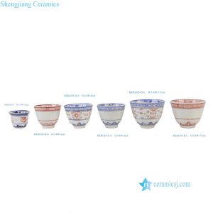 RZKG03  Vintage Style Blue and White Red Rice Pattern Ceramic Ninglong Teacup
