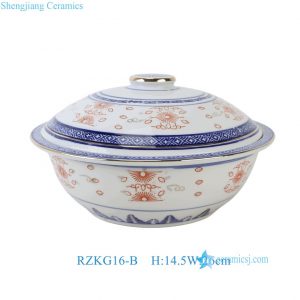 RZKG16-B Chinese Porcelain Rice  Dragon Linglong Pattern Gold Gilded Soup Tureen