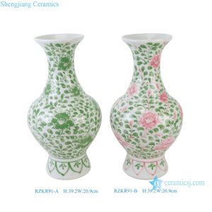 RZKR91-A-B  Jingdezhen New Hand Painted Green White Green Floral Scroll Pattern Porcelain Vase