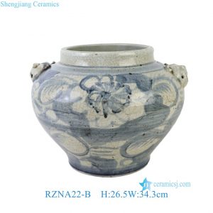 RZNA22-B Antique Style Blue and White Jar with Lion Head Handles Luxury Home Decorative Pots