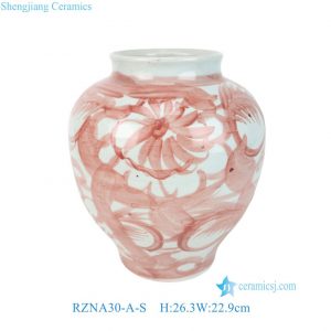RZNA30-A-S Hand-painted Terracotta Red Porcelain Vase Sunflower Distressed Home Decor Accents