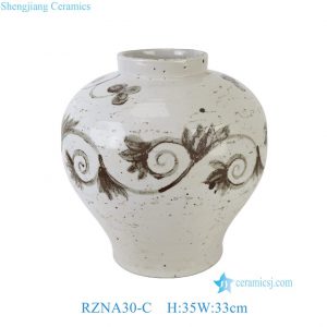 RZNA30-C Vintage Hand-Painted Speckled Ground Brown Scroll Porcelain Vase Urn