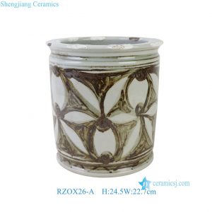 RZOX26-A Handmade Rustic Porcelain Planter 24cm Tall Cylindrical Flower Vase Brush Holder