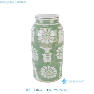 RZPI138-A Green and White Floral Sunflower Pattern Ceramic Tabletop Ceramic Jar