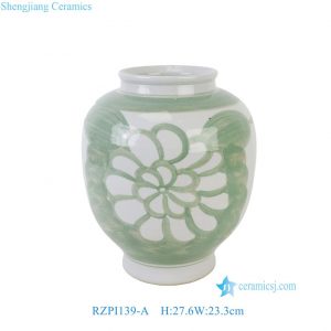 RZPI139-A Green and White Sunflower Pattern Ceramic Tabletop Flower Vase